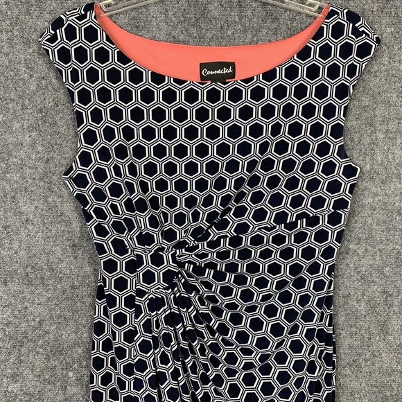 Connected Sleeveless Draped Faux Wrap Dress Women 8 Geometric Pattern B&W - Picture 2 of 12